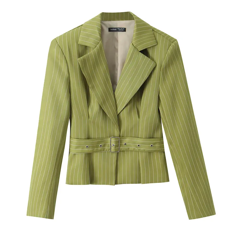 Damen Taillierter Cropped-Blazer mit Taillengürtel und Nadelstreifen Drune