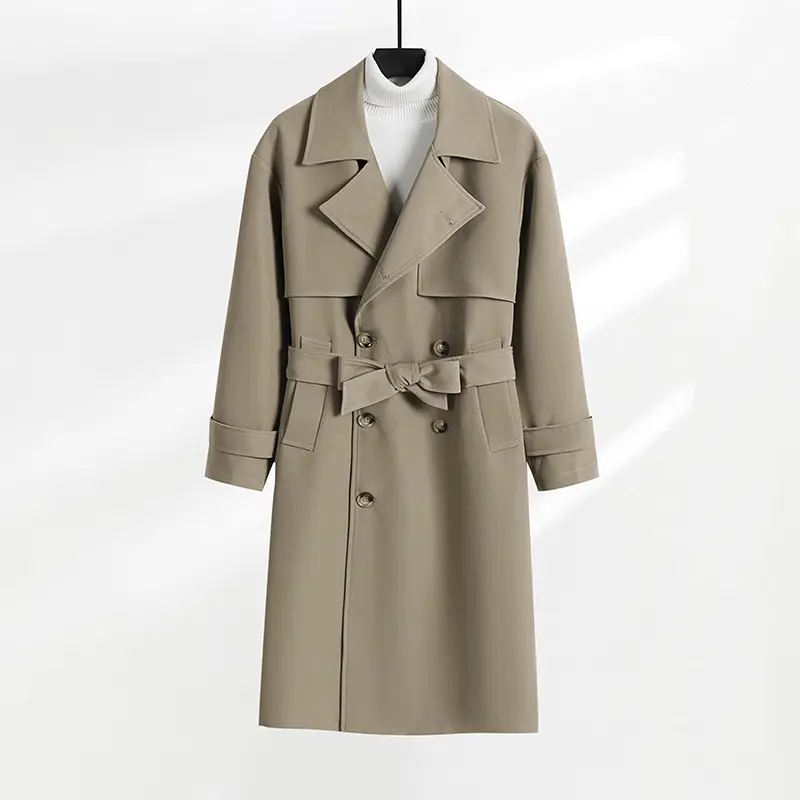 Damen taillierter Doppelreiher-Trenchcoat mit Bindegürtel und Schalkragen Drune