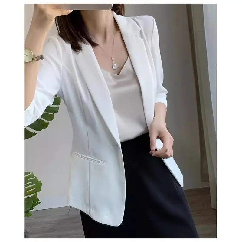 Damen Taillierter Ein‑Knopf‑Blazer mit 3/4‑Ärmeln und strukturierter Teilung Drune