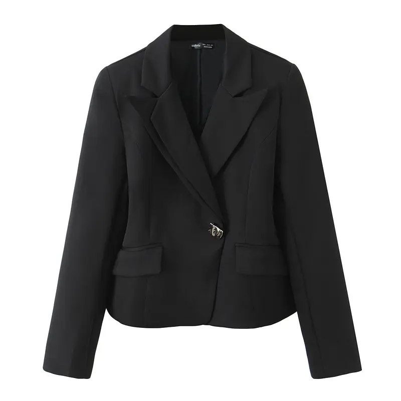 Damen Taillierter Kurzblazer mit asymmetrischem Schmuckverschluss und Pattentaschen Drune
