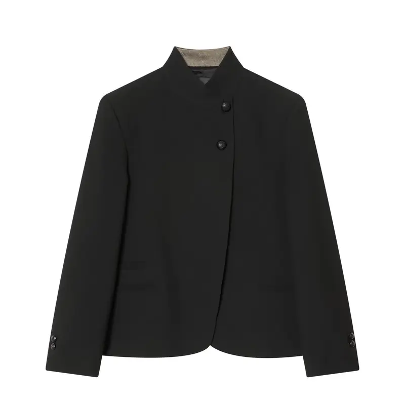 Damen Taillierter Kurzblazer mit Stehkragen und asymmetrischer Knopfleiste Drune
