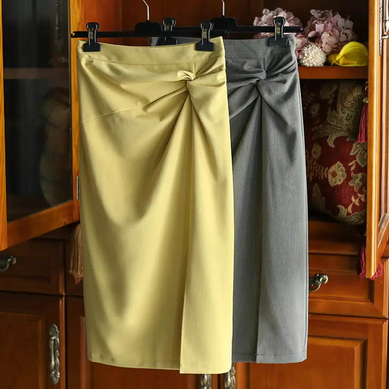 Damen Taillierter Midirock mit seitlichem Knotendetail und Drapierung Drune