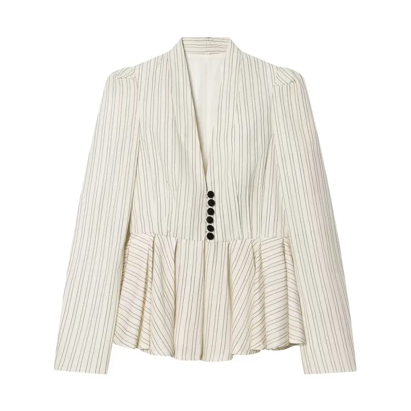 Damen Taillierter Nadelstreifen-Blazer mit Schalkragen und Schößchen Drune