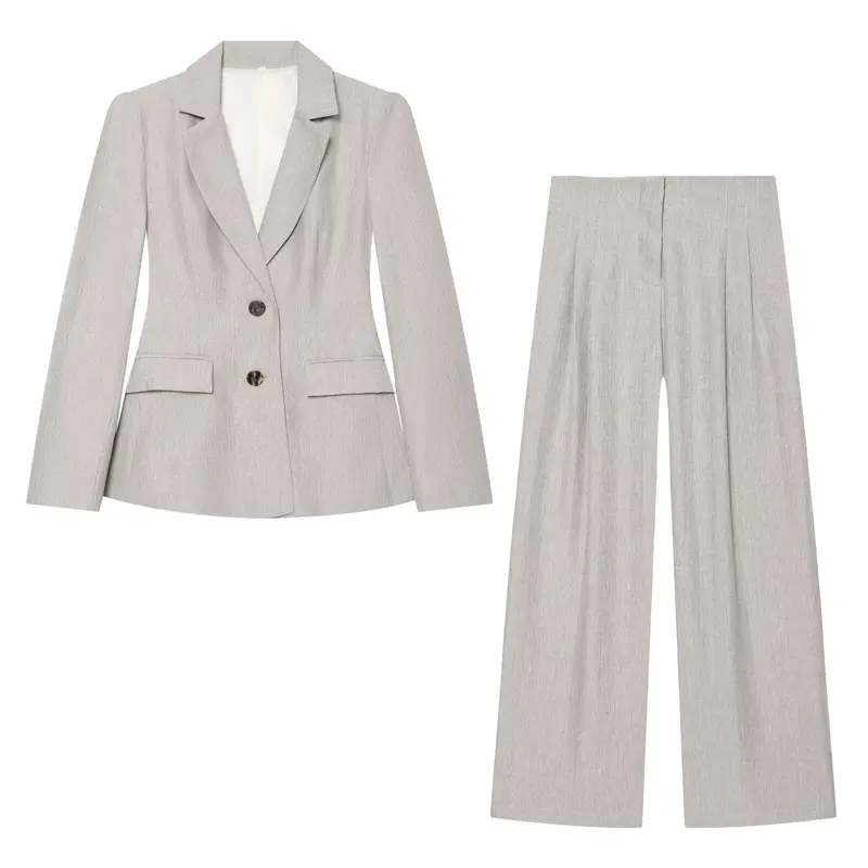 Damen Taillierter Zweiknopf-Blazer mit Pattentaschen und feiner Struktur Drune