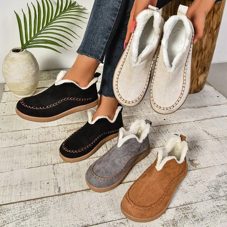 Damen Thermo‑Mokassin‑Slipper mit hohem Schaftkragen, handgenähter Ziernaht und flexibler Profilsohle Drune