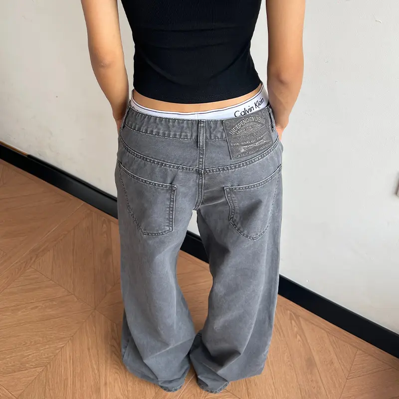 Damen Tiefsitzende Baggy-Denimhose mit ultraweitem Bein und relaxed-Fit Drune