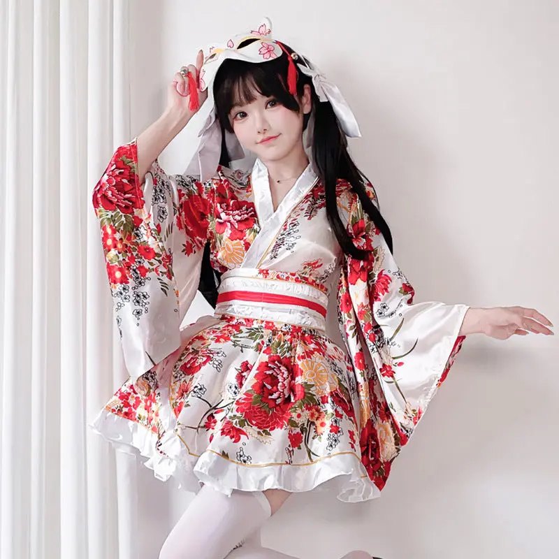 Damen traditionelles Kimono-Kleid mit fließendenÄrmeln und floralem Muster Drune