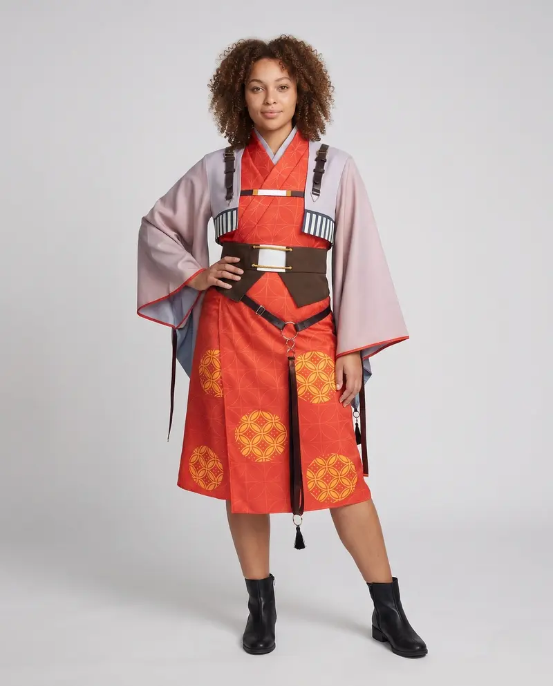 Damen traditionelles Kimono-Kostüm-Set mit kunstvollen Details und Accessoires Drune