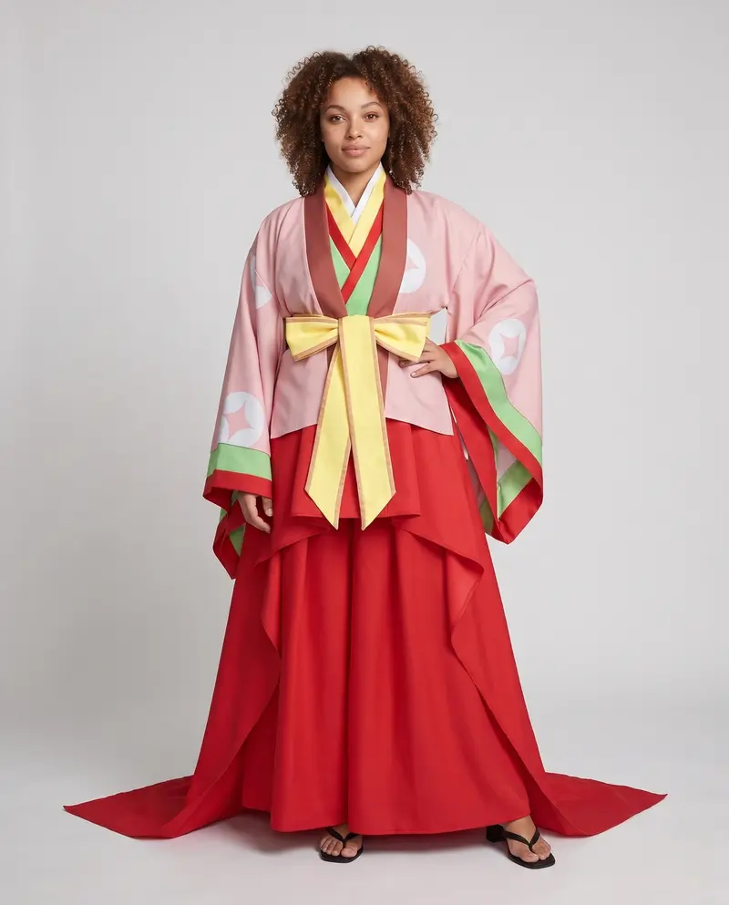 Damen traditionelles Kimono-Set mit kunstvollen Verzierungen und Schleifen Drune