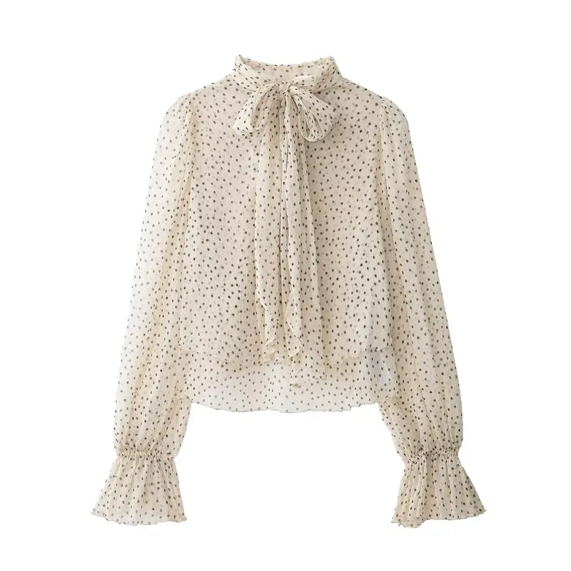 Damen Transparente Chiffonbluse mit Schluppe, Lagenoptik und Ballonärmeln Drune