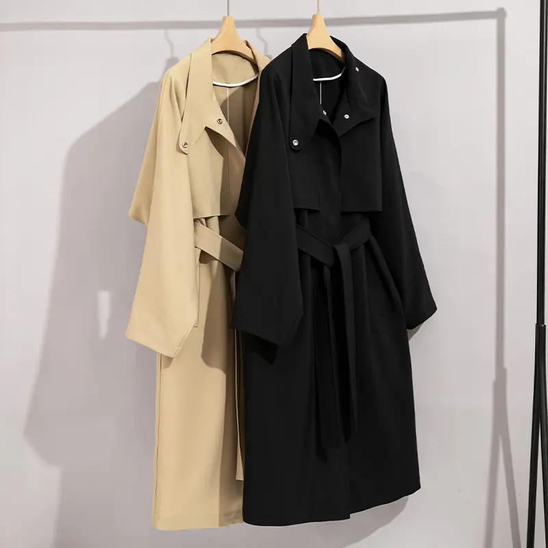 Damen Trenchcoat mit Bindegürtel und abnehmbarem Cape-Detail Drune