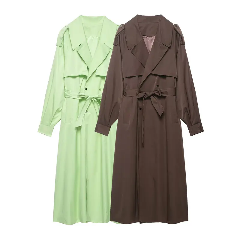 Damen Trenchcoat mit Taillengürtel, Schulterklappen und weitem Wasserfall-Revers Drune