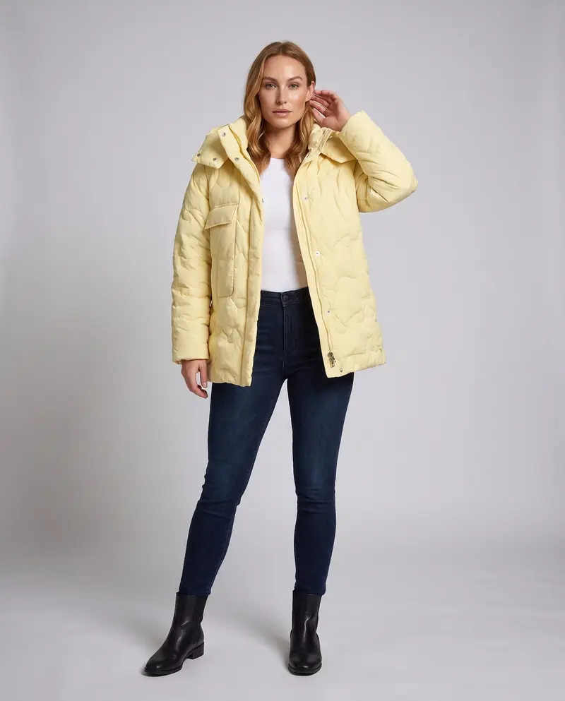 Damen Übergröße gesteppte Jacke mit hohem Stehkragen und großen aufgesetzten Taschen