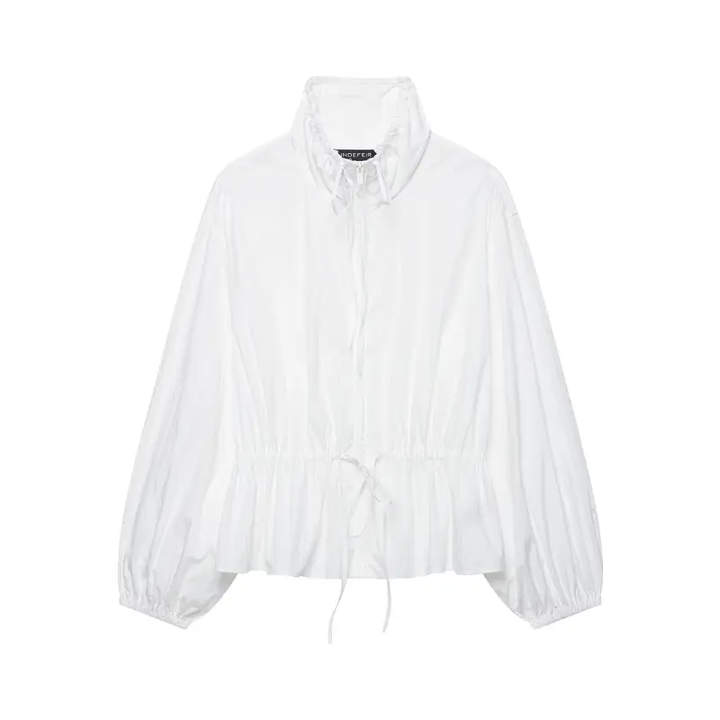 Damen Ultralight Cropped Anorak mit Tunnelzugtaillierung, Ballonärmeln und hohem Stehkragen Drune