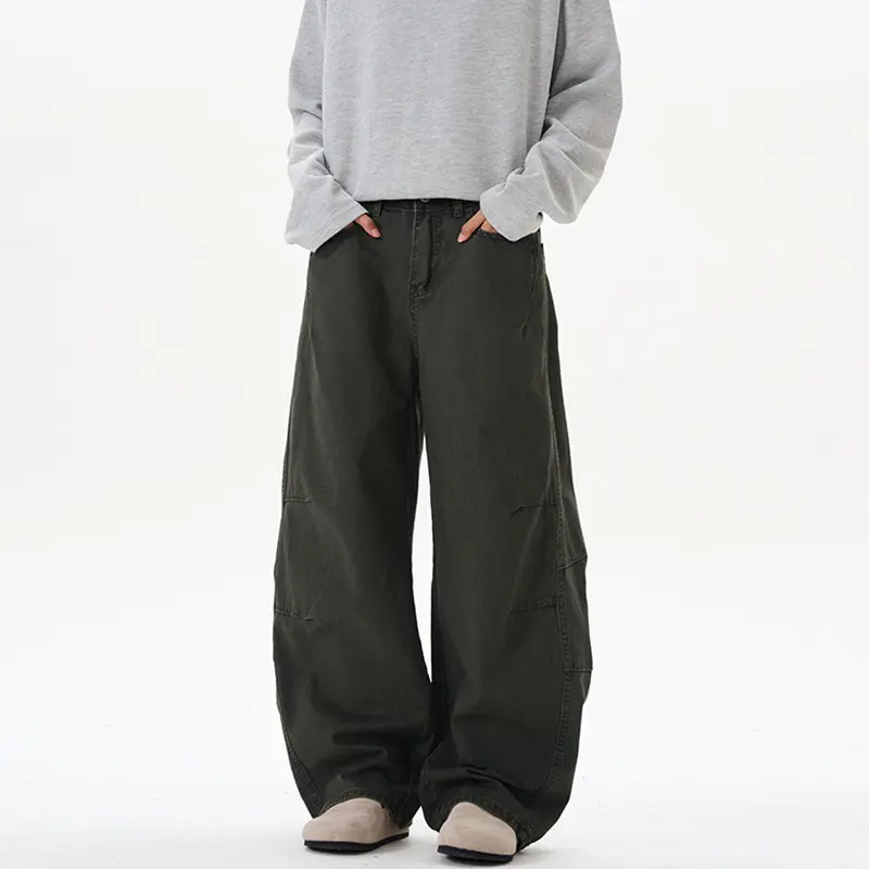Damen Ultraweite Baumwoll-Canvas Palazzo-Hose mit elastischem Bund und Utility-Nähten Drune