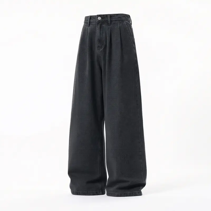 Damen Ultraweite High‑Waist Denim‑Palazzo‑Hose mit Bundfalten Drune