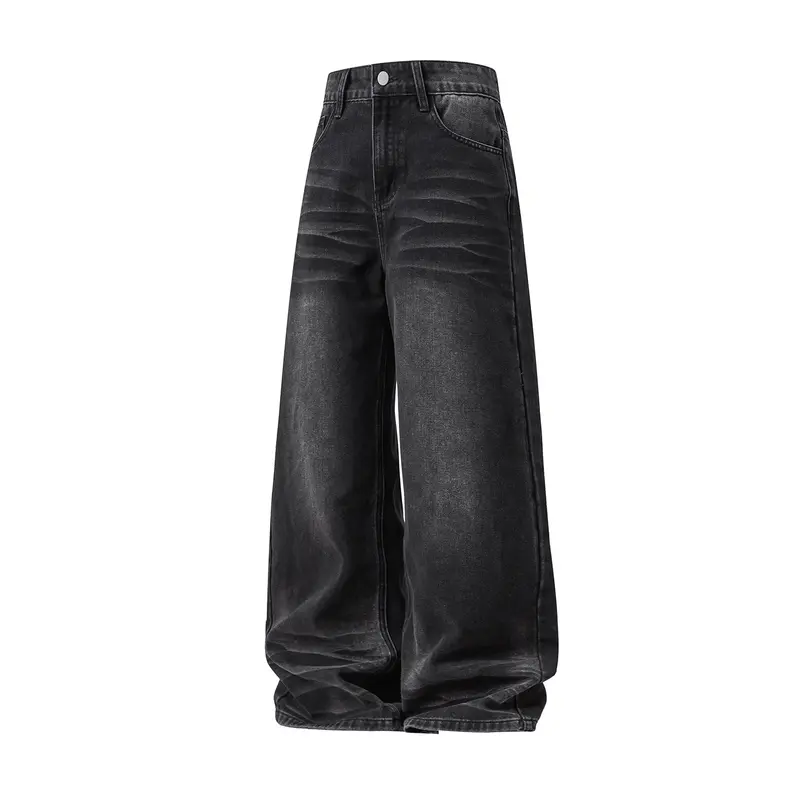 Damen Ultraweite hochgeschnittene Denim Palazzohose im Baggy Schnitt mit Vintage Wascheffekt Drune