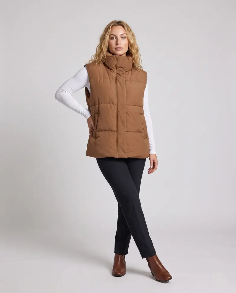 Damen unpolsterte oversized gesteppte Weste im weit geschnittenen Stil mit hohem Schalkragen und thermischer Füllung