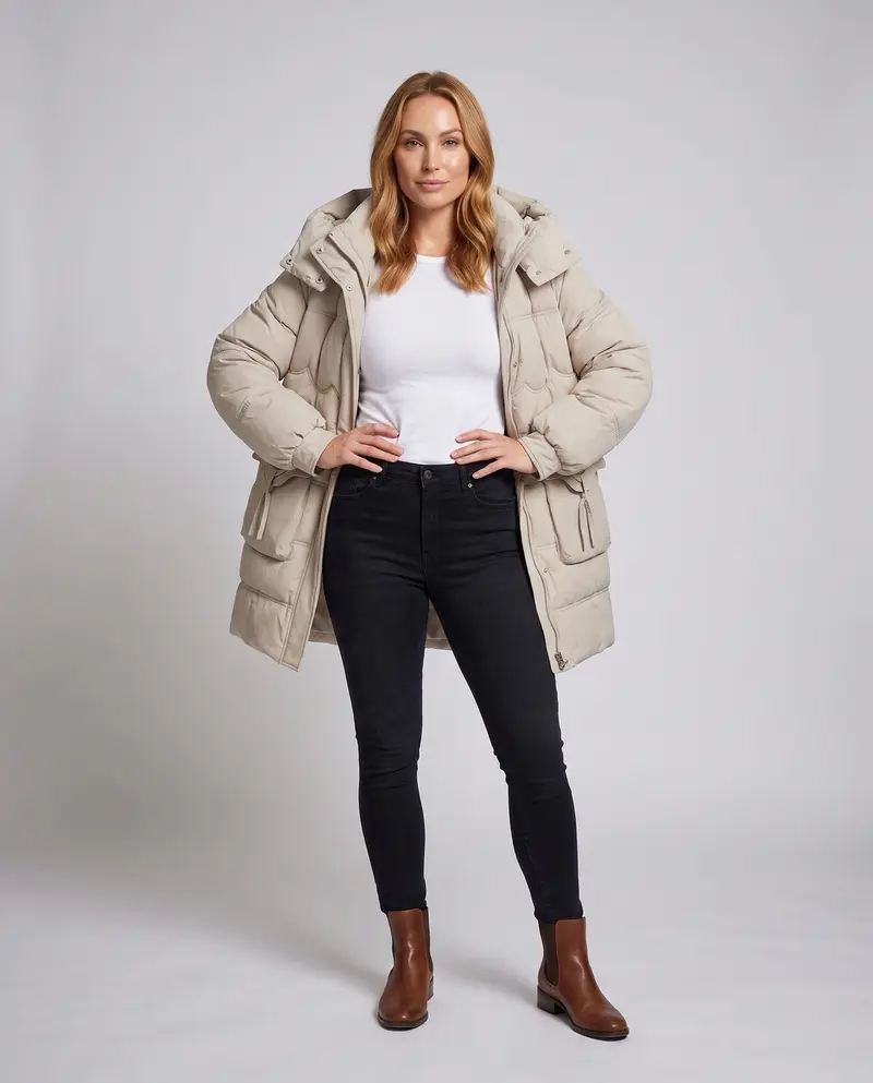 Damen urbane thermische Parka mit ergonomischer Kapuze, verdecktem Reißverschluss und großzügigen Sicherheitstaschen