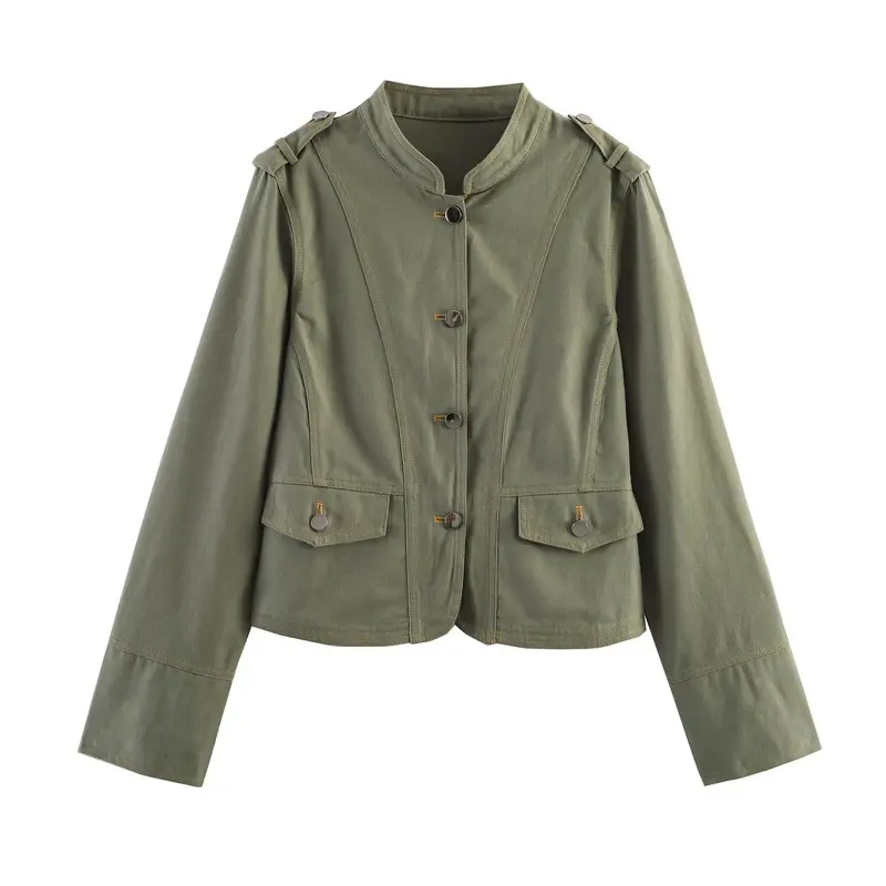 Damen Utility-Fieldjacke mit Stehkragen, Schulterpatten und Pattentaschen Drune