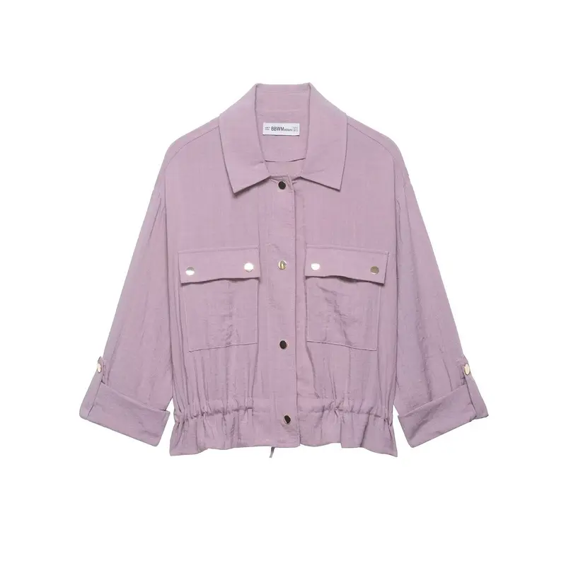 Damen Utility-Overshirt-Jacke mit Kordelzug und aufgesetzten Taschen Drune