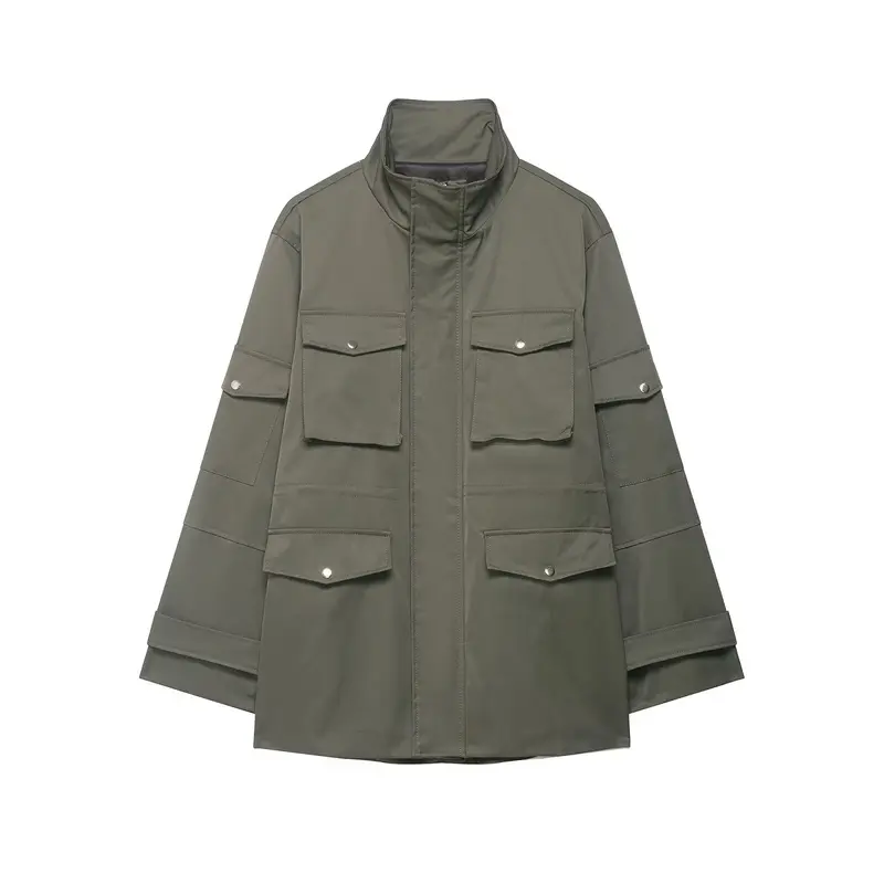 Damen Utility-Parka mit Stehkragen, vierfachen Pattentaschen und oversized Schnitt Drune
