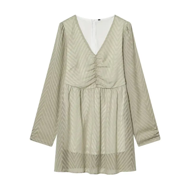 Damen V‑Ausschnitt Mini‑Kleid mit Jacquardstruktur und geraffter Taille Drune