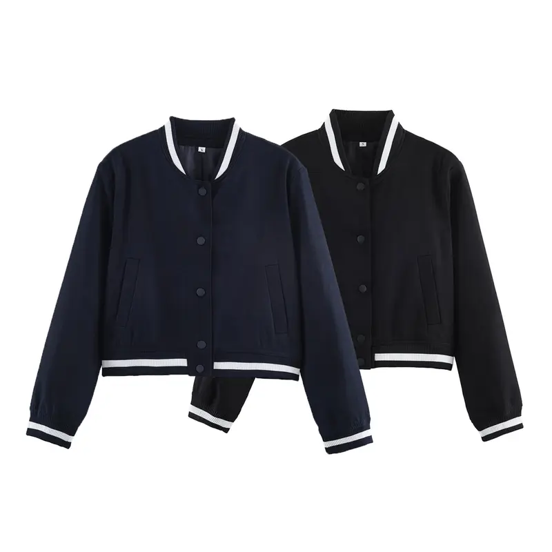 Damen Varsity‑Bomberjacke im Cropped‑Boxy‑Schnitt mit gestreiften Rippbündchen Drune