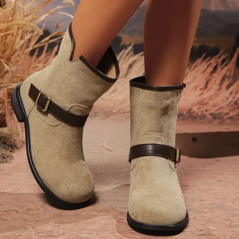 Damen Velours-Ankleboots mit Ziergurt und Schnallenakzent Drune