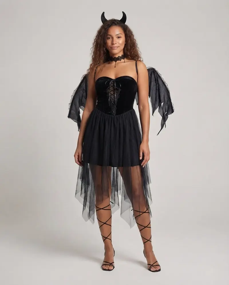 Damen verführerisches Gothic Kleid mit transparenten Tüll-Röcken Drune