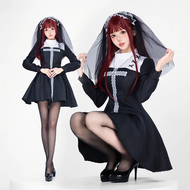 Damen Verspielt romantisches Dienstmädchenkleid mit Rüschen und Schleifen Drune