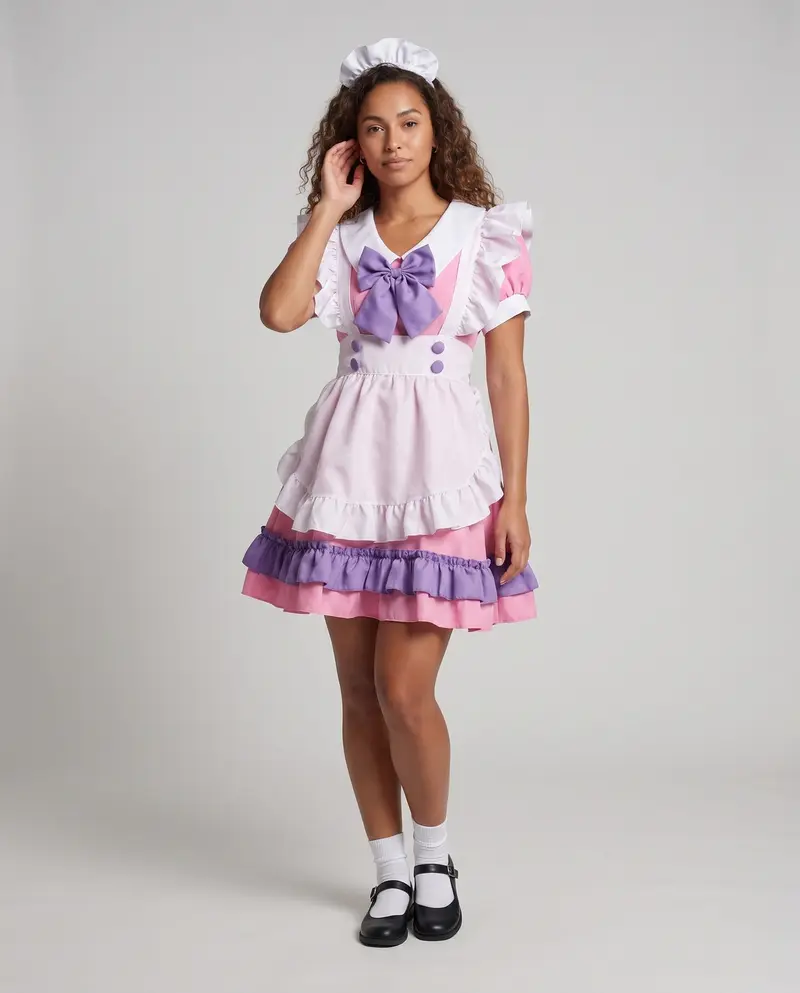 Damen verspieltes Dienstmädchenkleid mit Rüschen und Schleife Drune