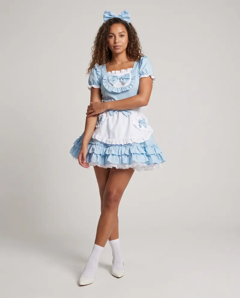 Damen verspieltes Kleid mit Rüschendetails und Schleifen Drune