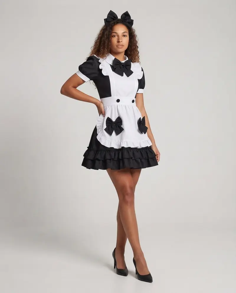 Damen verspieltes Kostümkleid mit Rüschen und Schleifen Drune