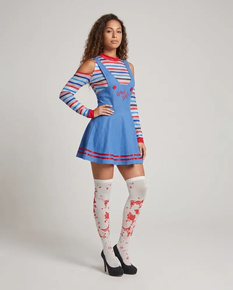 Damen verspieltes Latzkleid mit langen Ärmeln Drune
