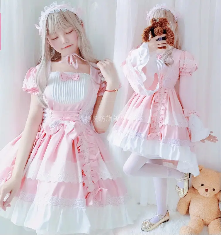 Damen verspieltes Lolita Kleid mit aufwendigen Spitzen- und Rüschendetails Drune