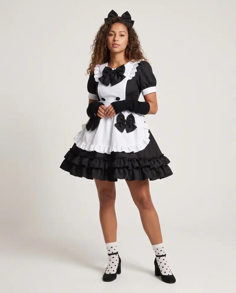 Damen verspieltes Rüschenkleid mit Schleifen und Kapuze Drune