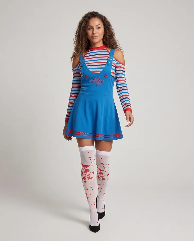 Damen vielseitiges und verspieltes Latzkleid mit gestreiften Langarmshirt Drune