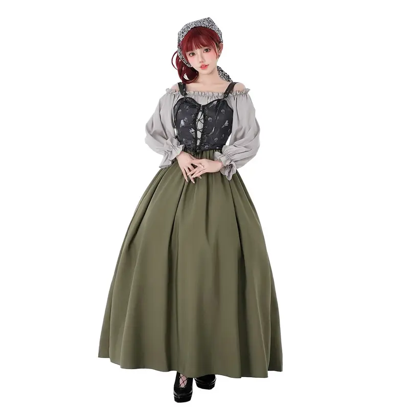 Damen Vintage Festkleid mit romantischen Rüschendetails und Puffärmeln Drune