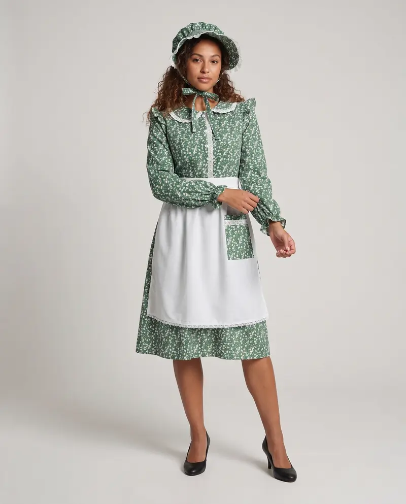 Damen Vintage Kleid mit Schürze und Blumenmuster Drune