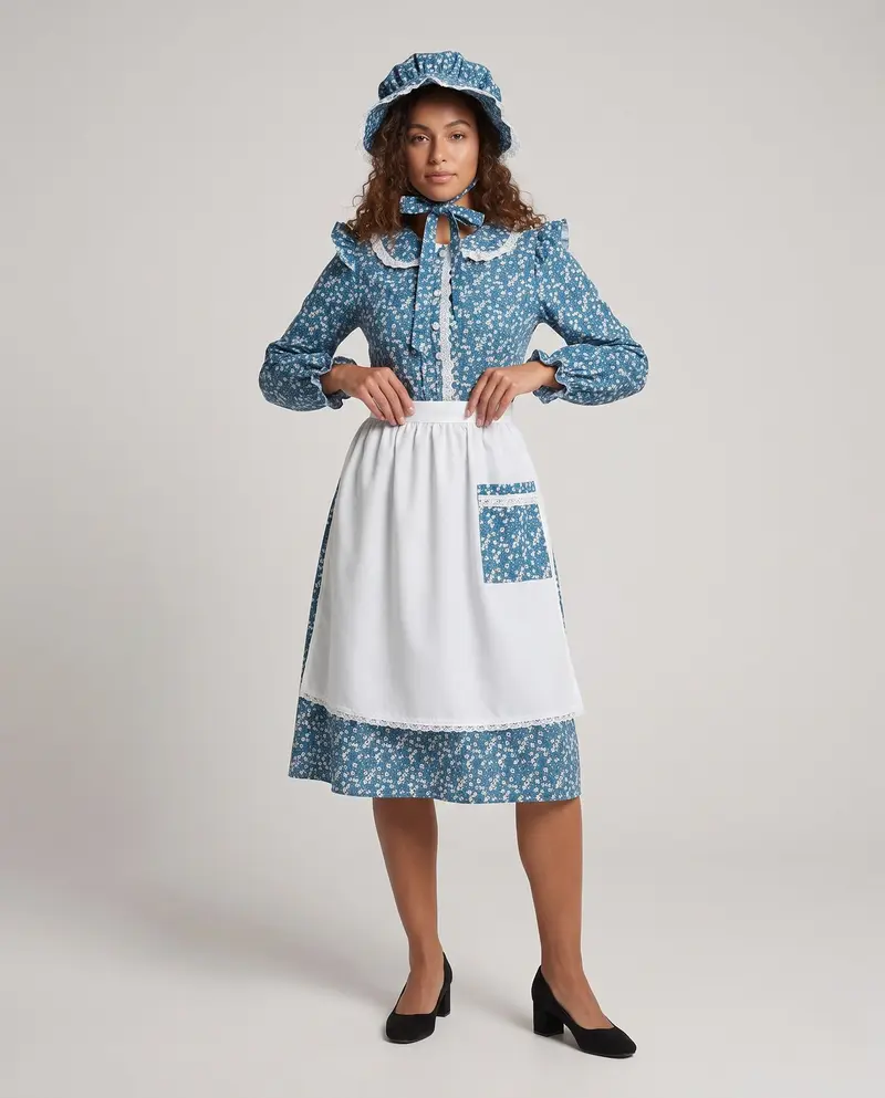 Damen Vintage Landhauskleid mit Schürze und Haube Drune