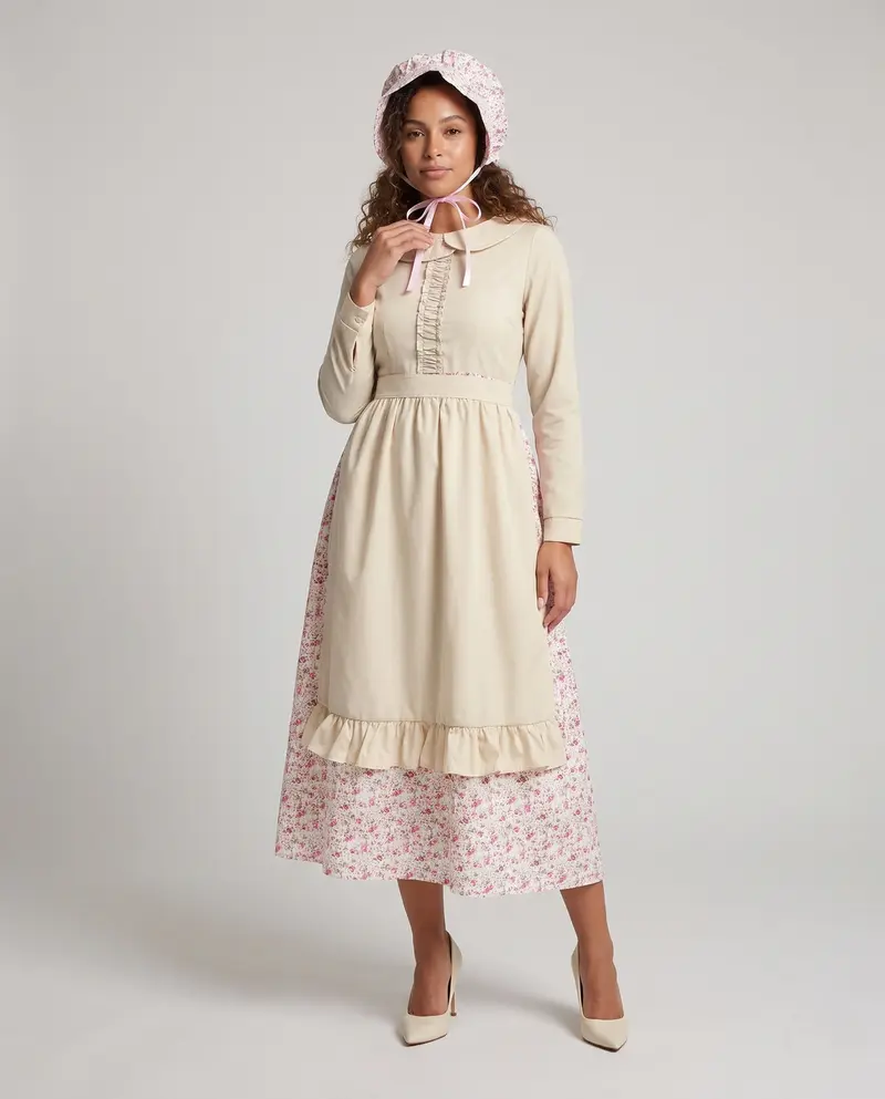 Damen Vintage Schürzenkleid mit blühendem Muster und Umschlagsaum Drune