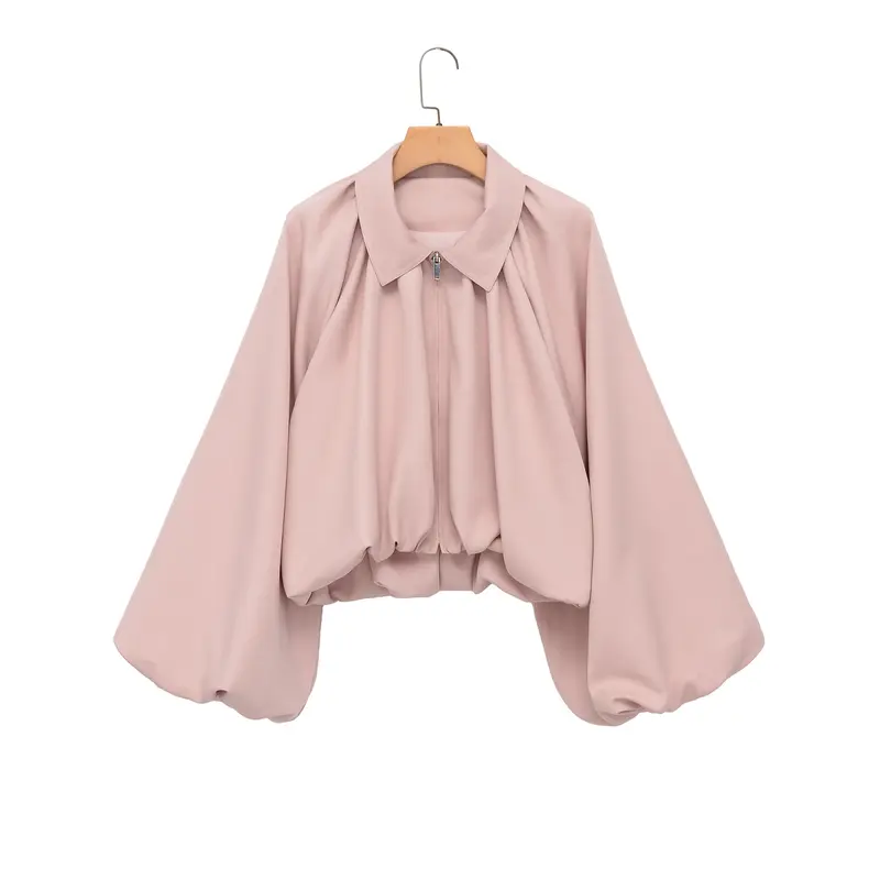 Damen Voluminöse Cropped Cape‑Jacke mit Ballonärmeln und Reißverschluss Drune