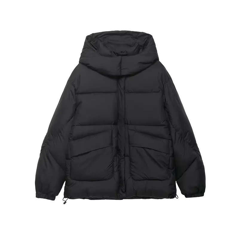 Damen Voluminöse Oversize Daunenjacke mit Kapuze und Kordelzug Drune