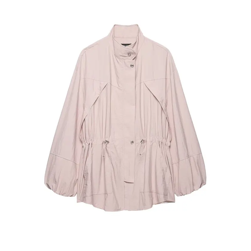Damen Wasserabweisende Oversize-Parka mit Taillenraffung und Ballonärmeln Drune