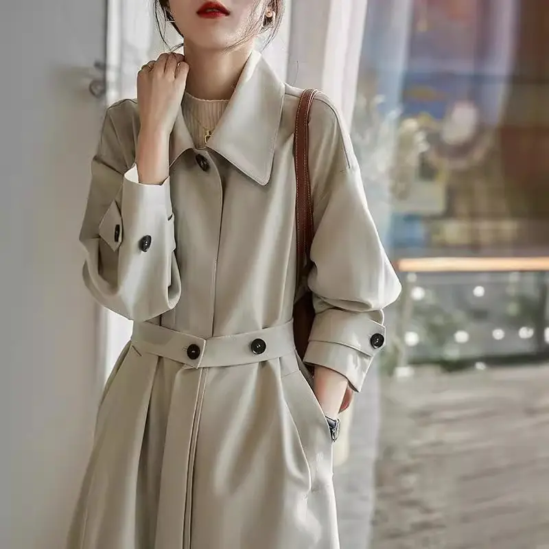 Damen Wasserabweisender A‑Linien‑Trenchcoat mit Bindegürtel und verdeckter Knopfleiste Drune