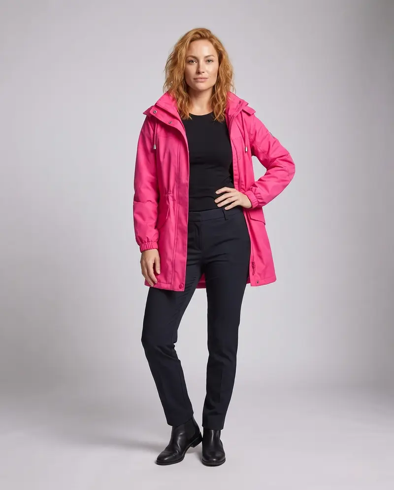 Damen wasserabweisender Parka mit Kapuze, Taillenzug und Klappentaschen Drune