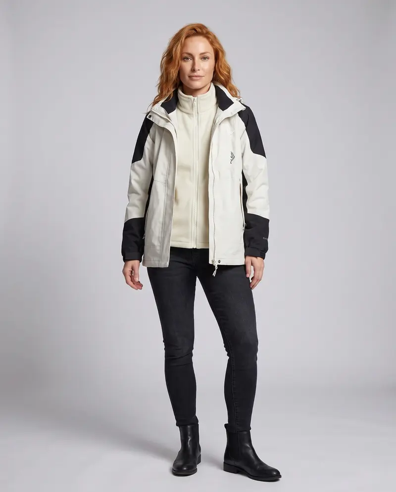 Damen wasserdichte zweilagige Outdoor-Jacke mit Kapuze, atmungsaktiver Membran und verstellbarem Saum Drune