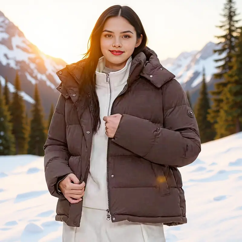 Damen Wattierte Daunenoptik-Steppjacke mit abnehmbarer Kapuze Drune