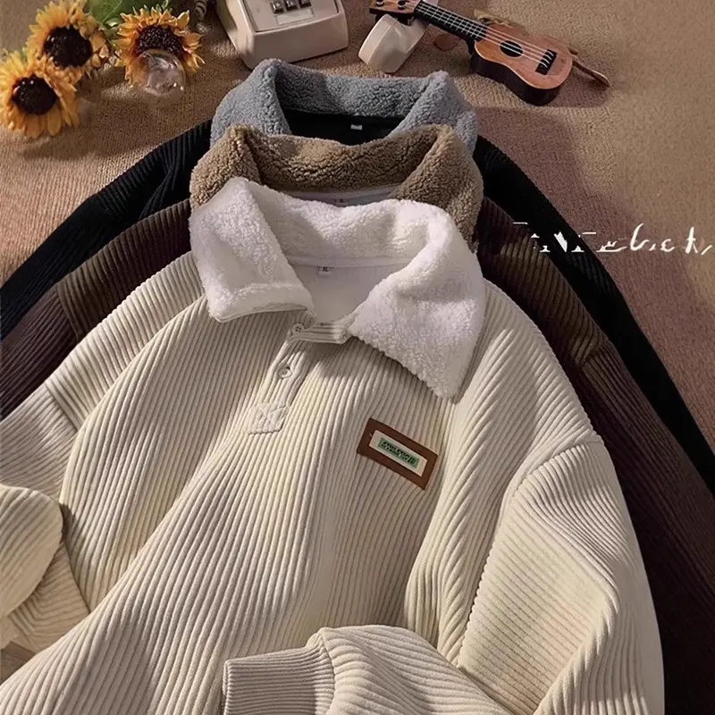 Damen Weicher Cord-Pullover mit Sherpa-Kragen Drune